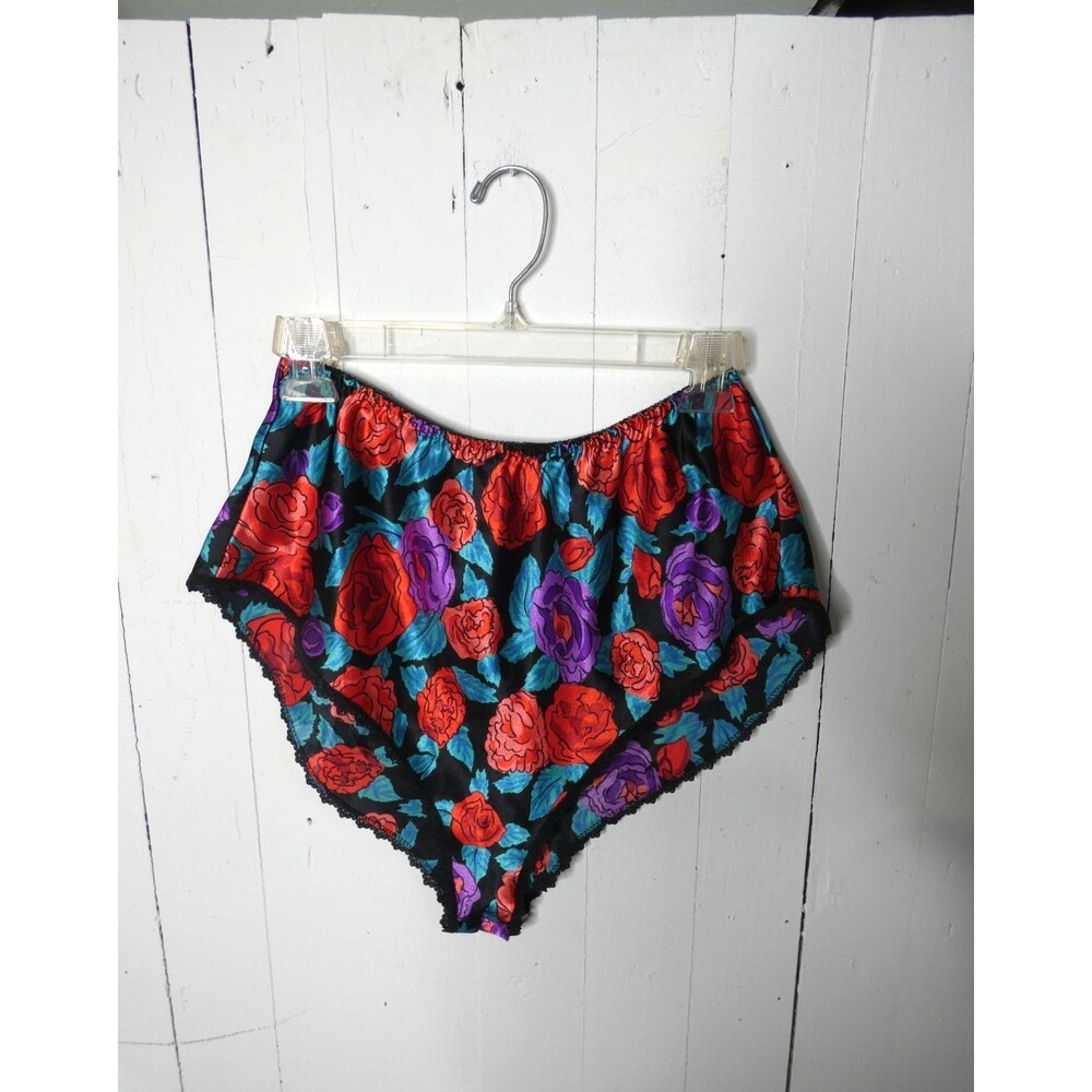 VTG 80s Movie Star Women's M Satin Floral Sleep Shorts High French Cut